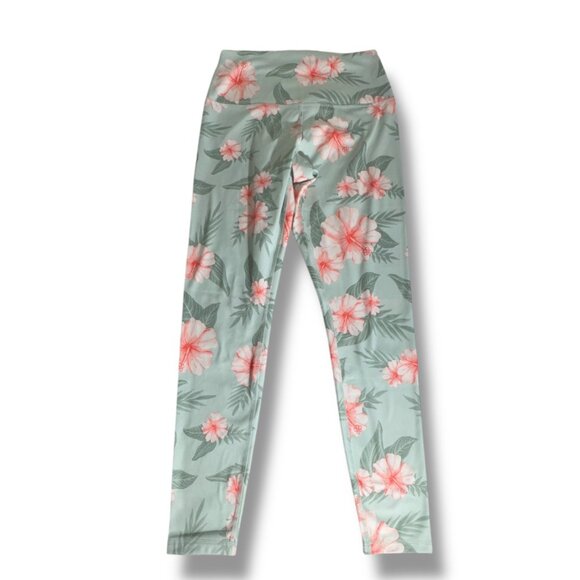 Glyder High Power Womens Skinny Leg Ankle Leggings Green Tropical Bloom Medium - Picture 3 of 7